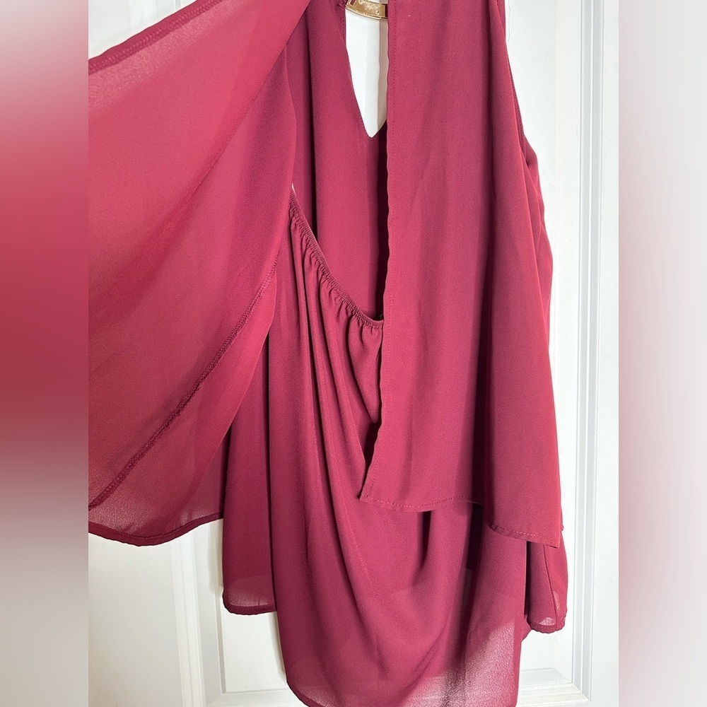 LuLus Burgundy Sleeveless High-Low Blouse w/ Gold Bar Detail | Size S - Picture 9 of 10